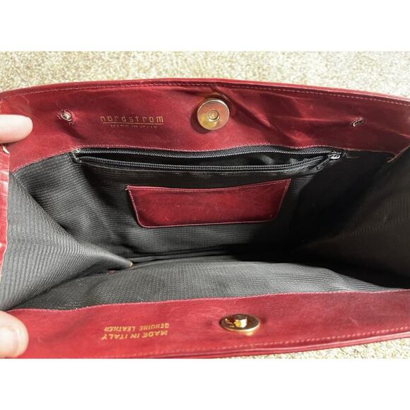 Vintage NORDSTROM Red Leather Clutch Purse Bag Made In Italy Swirl Leather - Picture 3 of 6